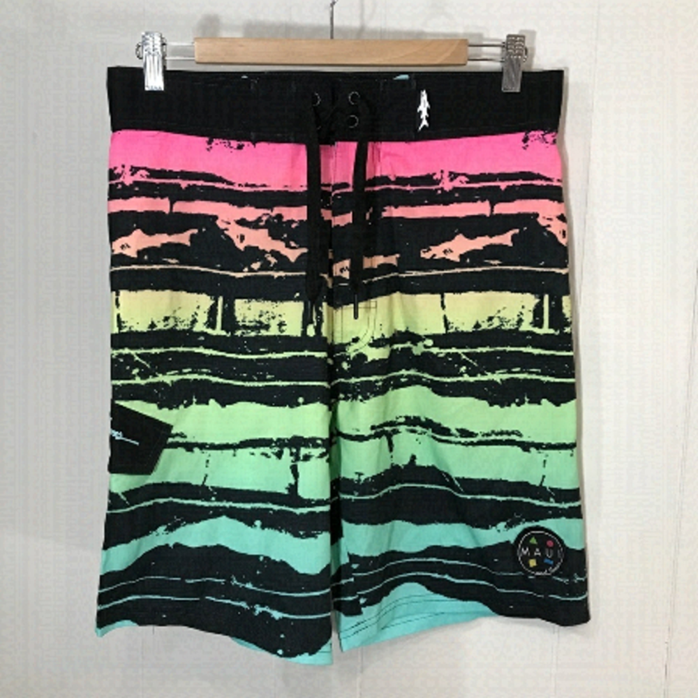 Maui and Sons Board Shorts Rainbow Sharks Small